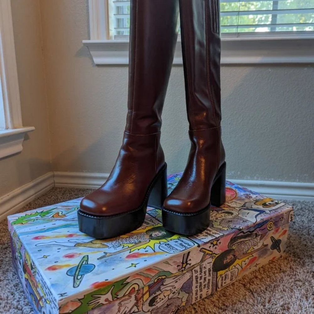 NWT Jeffrey Campbell The Band Knee High size 7 Brown Leather Boots